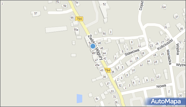 Wolbrom, Franciszka Żwirki i Stanisława Wigury, 49, mapa Wolbrom