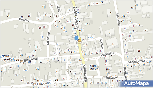 Wolbrom, Franciszka Żwirki i Stanisława Wigury, 5, mapa Wolbrom