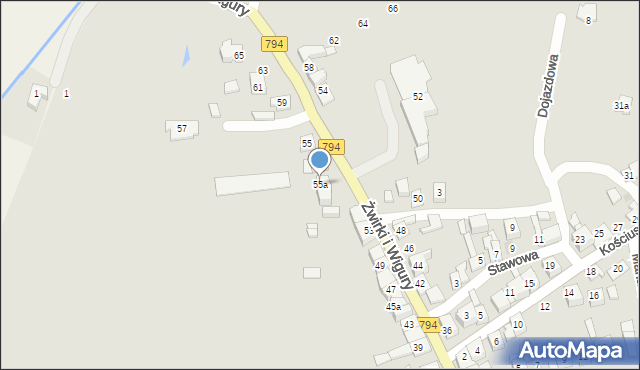 Wolbrom, Franciszka Żwirki i Stanisława Wigury, 55a, mapa Wolbrom