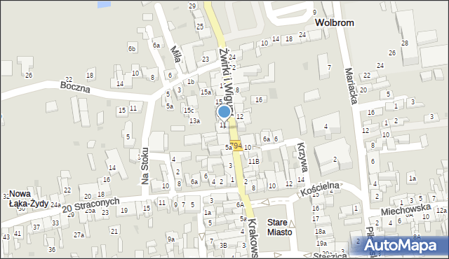 Wolbrom, Franciszka Żwirki i Stanisława Wigury, 9, mapa Wolbrom