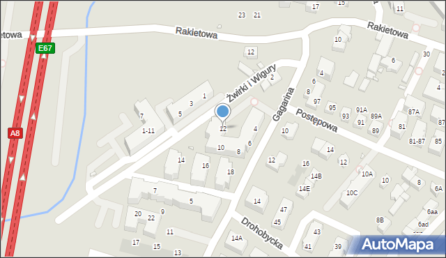 Wrocław, Franciszka Żwirki i Stanisława Wigury, 12, mapa Wrocławia