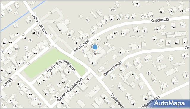 Wysokie Mazowieckie, Franciszka Żwirki i Stanisława Wigury, 39, mapa Wysokie Mazowieckie