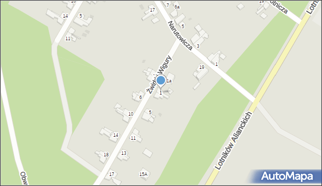 Żagań, Franciszka Żwirki i Stanisława Wigury, 1, mapa Żagań