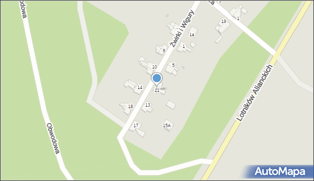 Żagań, Franciszka Żwirki i Stanisława Wigury, 11, mapa Żagań