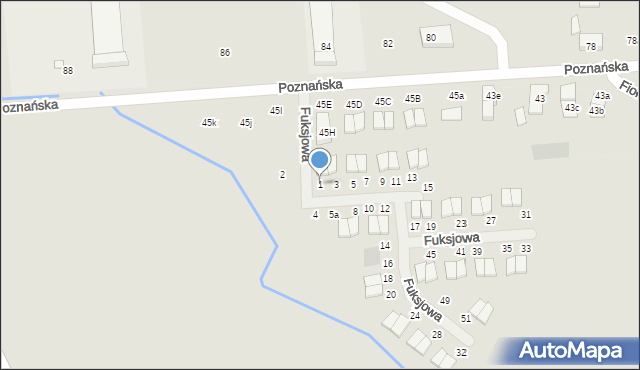 Pobiedziska, Fuksjowa, 1, mapa Pobiedziska