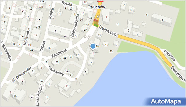 Człuchów, Garbarska, 1, mapa Człuchów