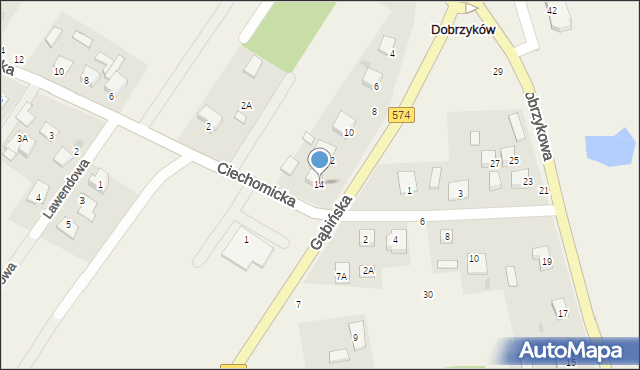 Dobrzyków, Gąbińska, 14, mapa Dobrzyków