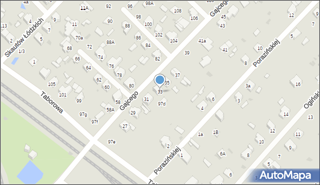 Łódź, Gajcego Tadeusza, 33, mapa Łodzi