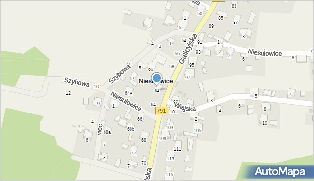 Niesułowice, Galicyjska, 62, mapa Niesułowice