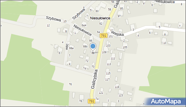 Niesułowice, Galicyjska, 68, mapa Niesułowice