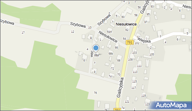 Niesułowice, Galicyjska, 68a, mapa Niesułowice