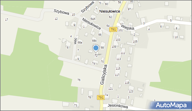 Niesułowice, Galicyjska, 72, mapa Niesułowice