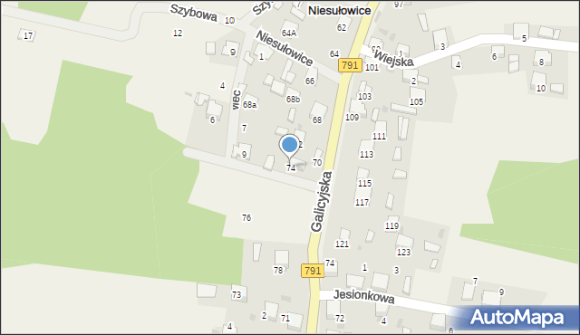 Niesułowice, Galicyjska, 74, mapa Niesułowice