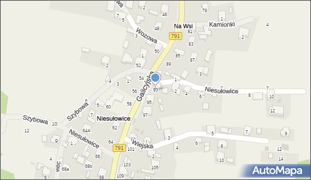 Niesułowice, Galicyjska, 93, mapa Niesułowice