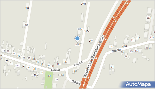 Sosnowiec, Gacka, 105b, mapa Sosnowca
