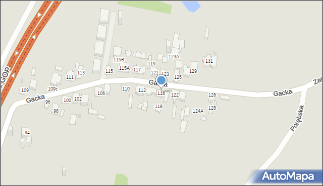 Sosnowiec, Gacka, 116, mapa Sosnowca