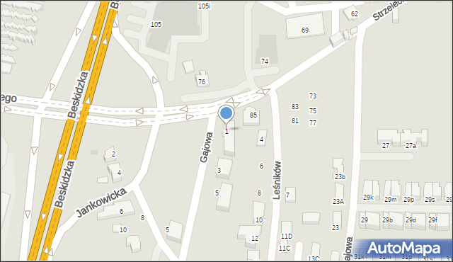 Tychy, Gajowa, 1, mapa Tychów