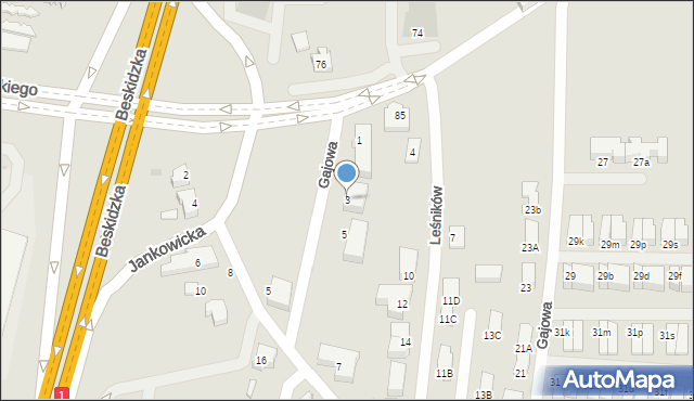 Tychy, Gajowa, 3, mapa Tychów