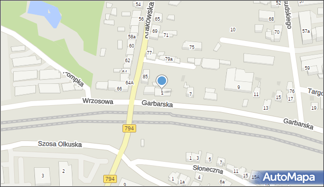 Wolbrom, Garbarska, 1, mapa Wolbrom