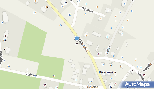 Bieszkowice, Gdańska, 38, mapa Bieszkowice