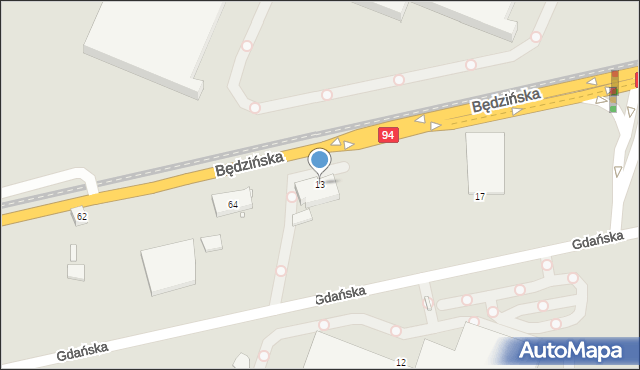 Czeladź, Gdańska, 13, mapa Czeladź