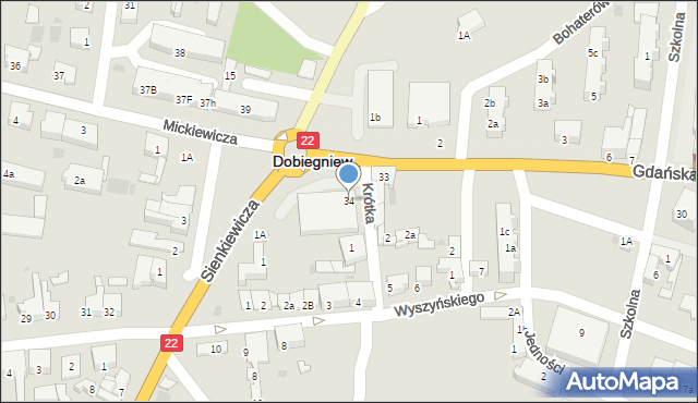 Dobiegniew, Gdańska, 34, mapa Dobiegniew