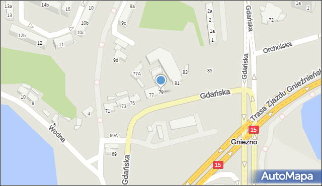 Gniezno, Gdańska, 79, mapa Gniezna