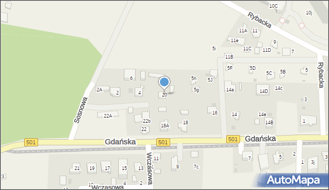 Jantar, Gdańska, 20, mapa Jantar