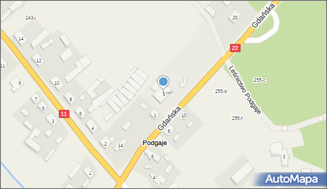 Podgaje, Gdańska, 3, mapa Podgaje