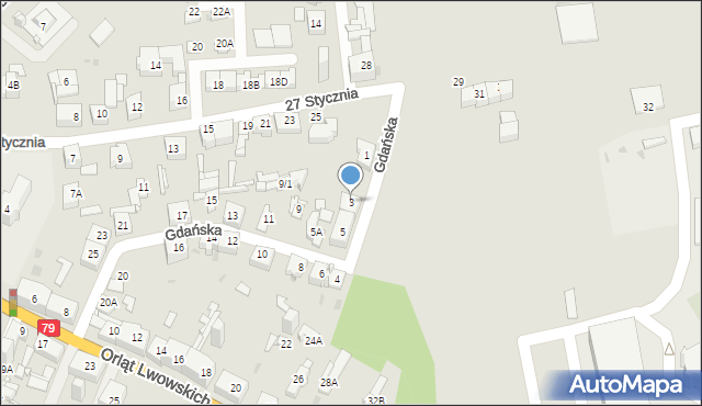 Sosnowiec, Gdańska, 3, mapa Sosnowca