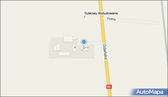 Subkowy, Gdańska, 37, mapa Subkowy