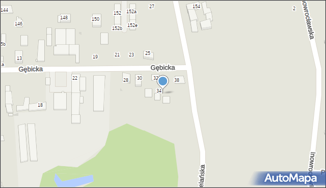 Gniezno, Gębicka, 36, mapa Gniezna