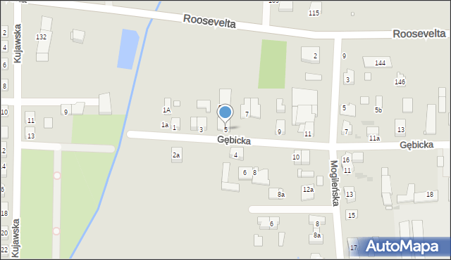 Gniezno, Gębicka, 5, mapa Gniezna