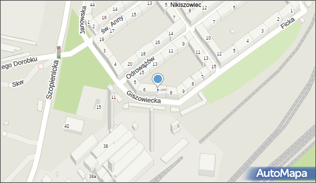 Katowice, Giszowiecka, 7, mapa Katowic