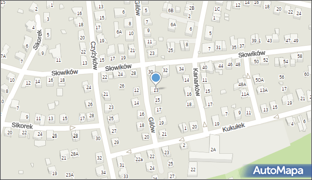 Katowice, Gilów, 13, mapa Katowic