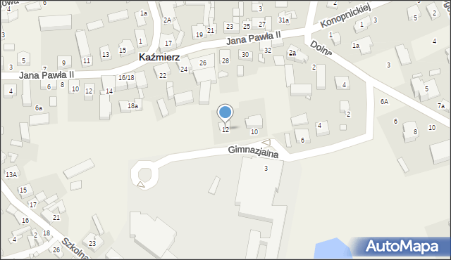 Kaźmierz, Gimnazjalna, 12, mapa Kaźmierz