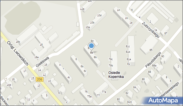 Koszalin, Giełdowa, 8a, mapa Koszalina