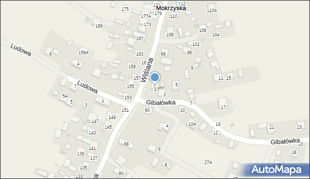 Mokrzyska, Gibałówka, 1, mapa Mokrzyska