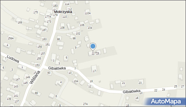 Mokrzyska, Gibałówka, 11, mapa Mokrzyska