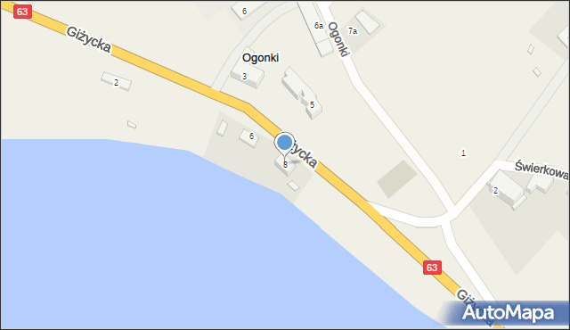 Ogonki, Giżycka, 8, mapa Ogonki