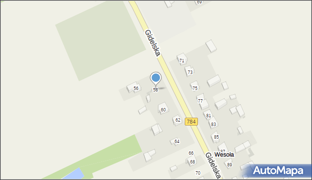 Pławno, Gidelska, 58, mapa Pławno