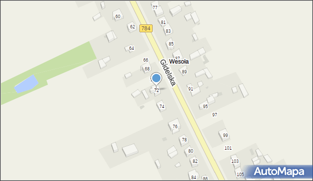 Pławno, Gidelska, 72, mapa Pławno