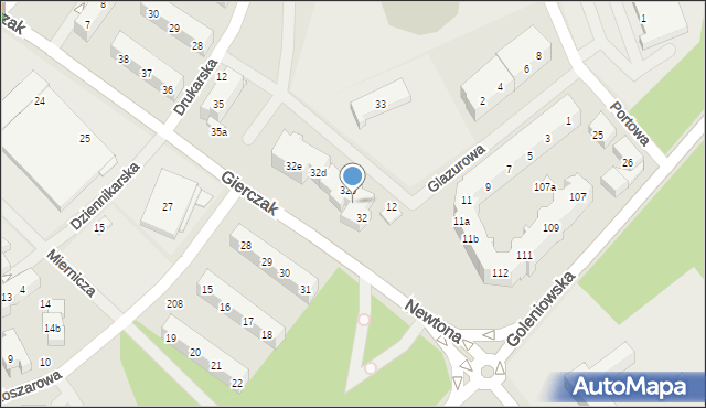 Szczecin, Gierczak Emilii, 32a, mapa Szczecina