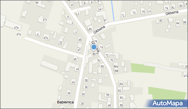 Babienica, Główna, 63, mapa Babienica