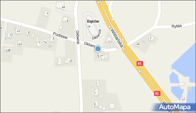 Bąków, Główna, 3, mapa Bąków