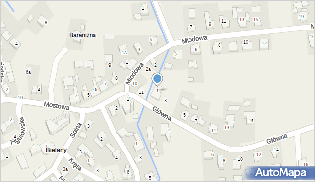 Bielany, Główna, 1, mapa Bielany