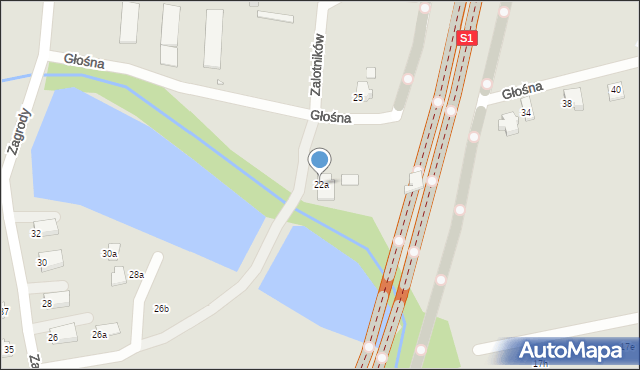 Bielsko-Biała, Głośna, 22a, mapa Bielsko-Białej