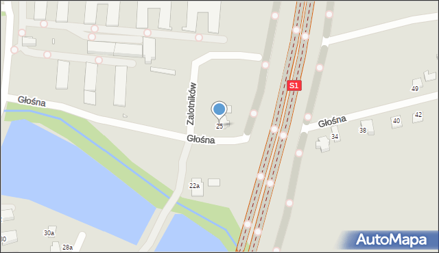 Bielsko-Biała, Głośna, 25, mapa Bielsko-Białej