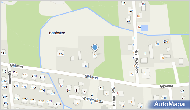 Borówiec, Główna, 24, mapa Borówiec