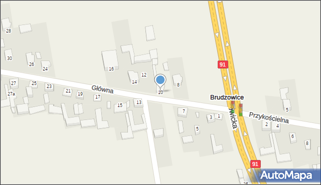 Brudzowice, Główna, 10, mapa Brudzowice